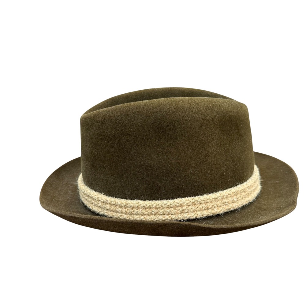 Churchill Ltd Brown Fedora Hat with Rope Band &‎ Feather Accent Size 7 3/8 - Picture 3 of 10